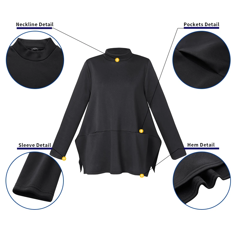 

Women'Blouse 2021 Warm Sweatershirts Female High Neck Shirts Spring Long Sleeve Blouse Casual Solid Split Party Tops Plus Size