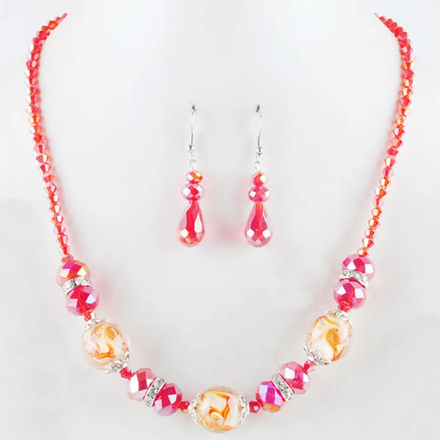 Новые Классические модные красные Хрустальные стеклянные бусины ожерелье