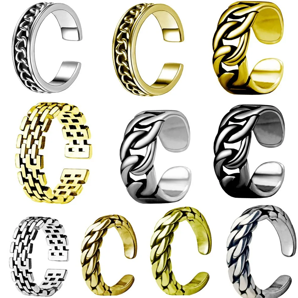 Мужское кольцо из нержавеющей стали в стиле хип-хоп витое кубинское золотое и