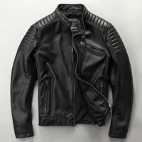 bomikeronny motorcycle jackets 100 natural calf skin men leather jacket thick moto jacket winter sleeve 62 68cm biker coat