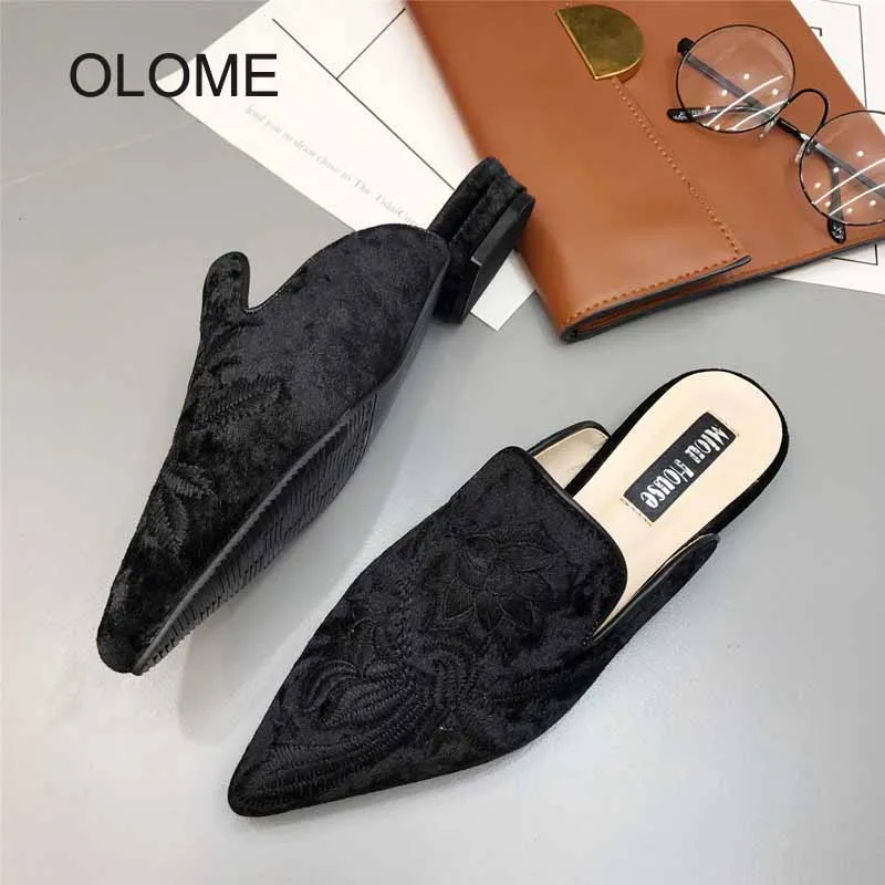 Новинка Летняя обувь Женские туфли без задника с вышивкой Элегантные женские