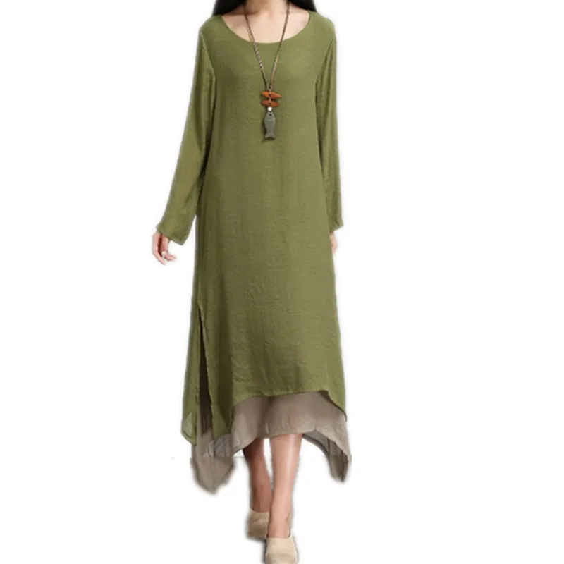 Женское длинное платье в стиле бохо хлопковое Свободное вечерние платья осень