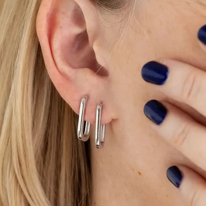 

Vintage Glossy Geometry Square 925 Sterling Silver Earrings for Women Kolczyki Damskie Hoop Earring Pendientes Mujer