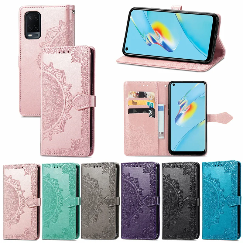 Wallet Case For OPPO A54 Case Shockproof Back Phone Bag Floral Filp TPU Leather Cover For OPPO A54 Case For OPPO A54 A 54 Cover