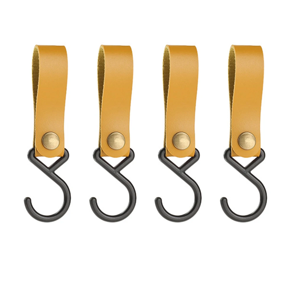 

1/2/4pcs Outdoor PU Leather Hooks Portable S-Shaped Camping Clothes Storage Portable Hiking Hanger Clothes Hook Keychain