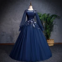navy blue evening dress o neck a line floor length tulle dresses women elegant wedding party dress