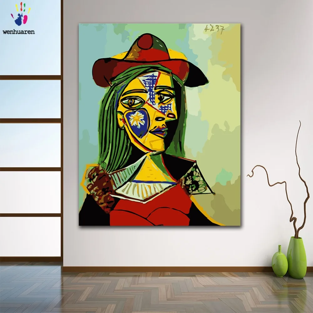 DIY картинки для раскраски по номерам с цветами Пикассо женщина в шляпе Картина