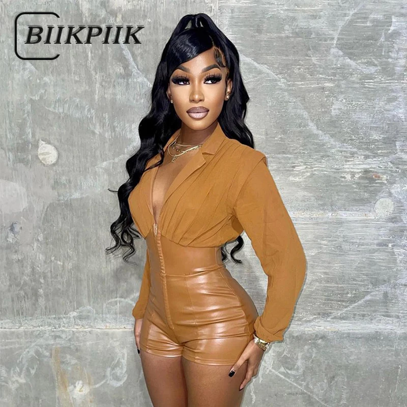 BIIKPIIK Лоскутные однотонные облегающие комбинезоны с высокой талией и длинным