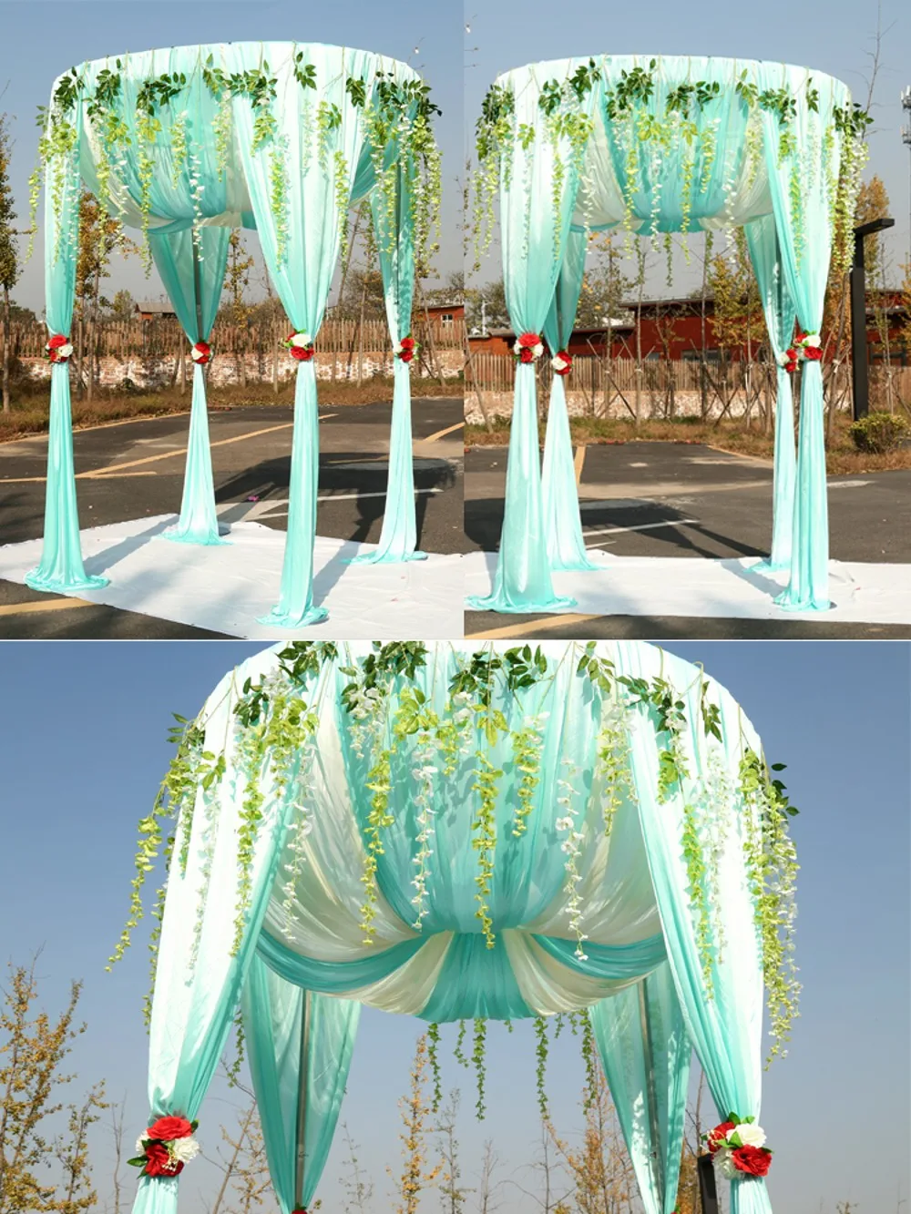 

New Round Wedding Princess Canopy Curtain with telescopic rods Stand frame sets 2M Diameter by 3M Tall