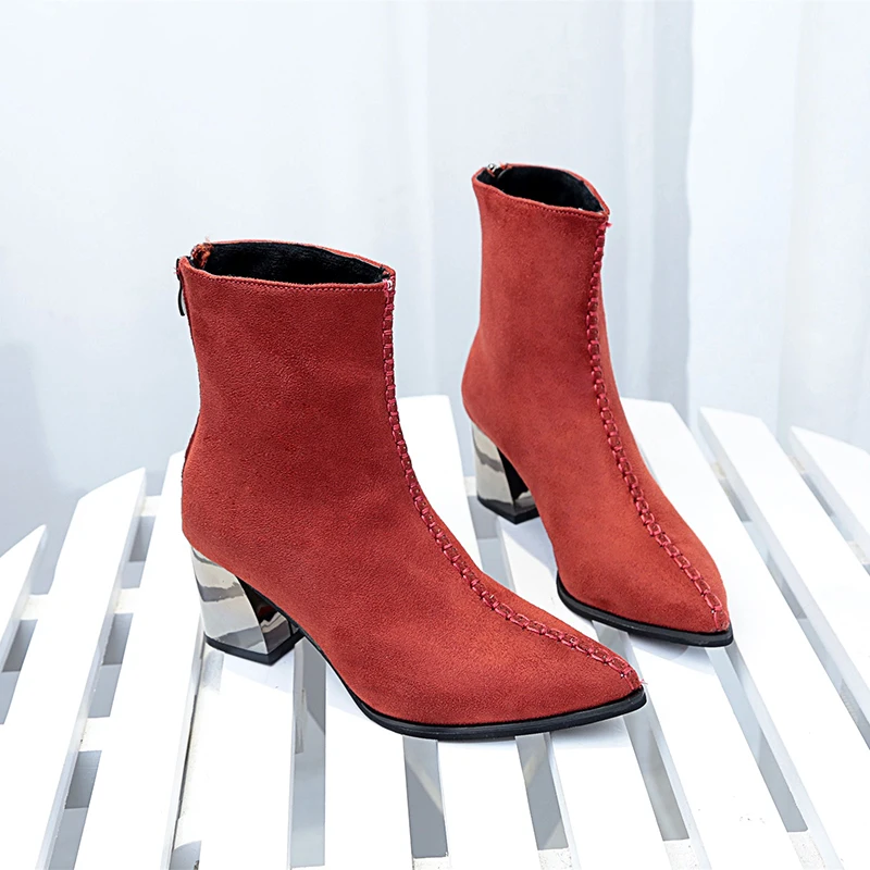 2020 г. пикантные ботинки на высоком каблуке Модные женские ботильоны с острым