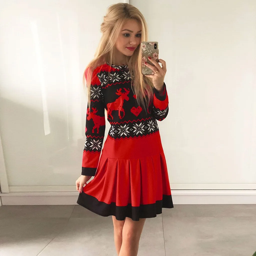 Зимнее платье модные женские свитшоты с рождественским принтом длинным рукавом