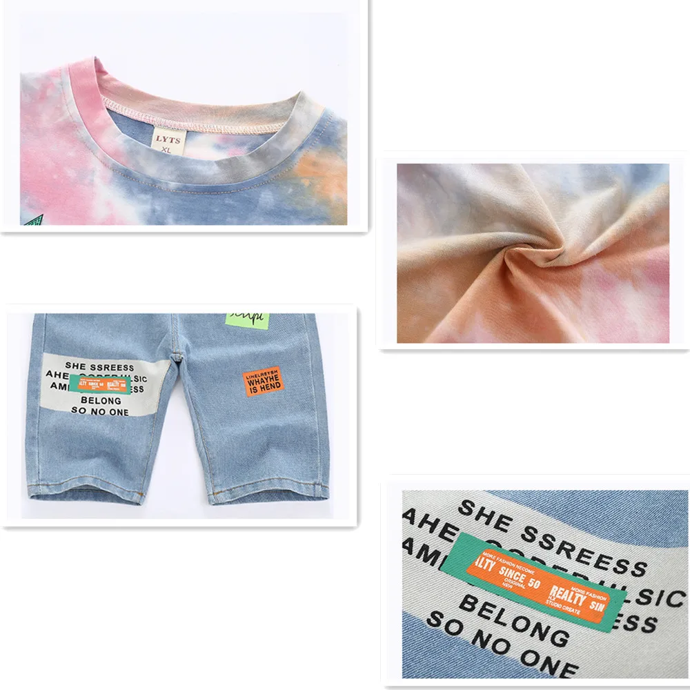 

Cartoon Pattern Letters Printed Summer Clothing Set For 4-14T Boy O-Neck Short Sleeve Two Pieces Suits 2021 New High Quality