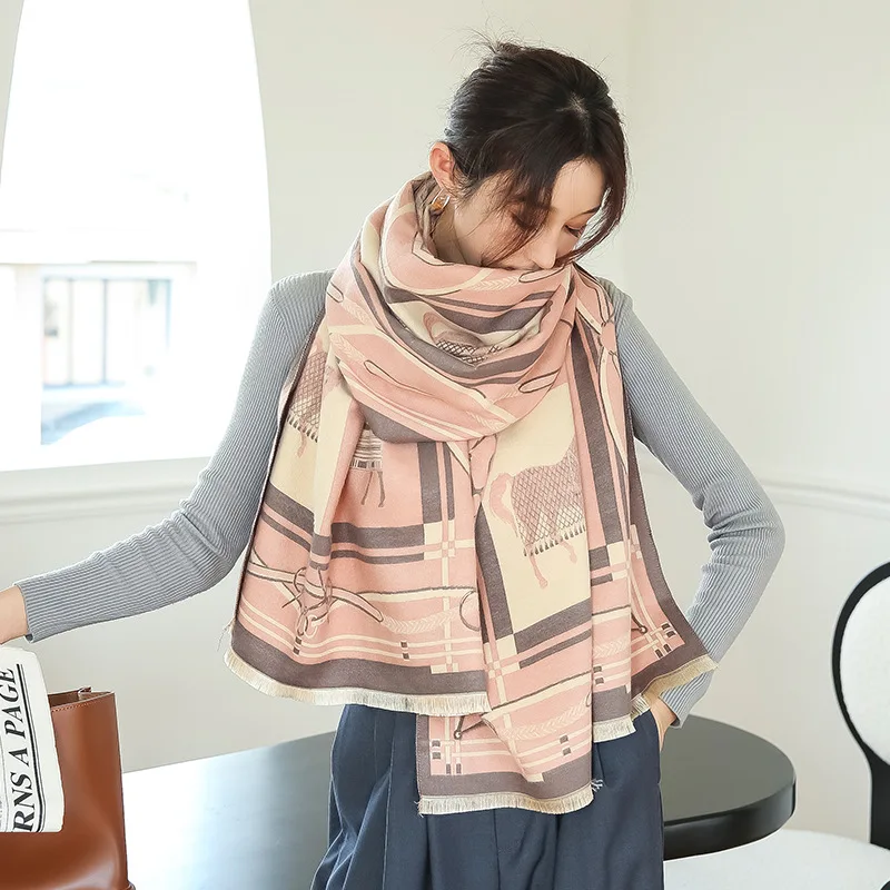 

2021 Autumn and Winter New Warm Scarf Women Thickened Double-sided Imitation Cashmere Scarf Dual-use Outer Shawl Wholesale