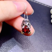 fine jewelry 925 pure silver inlaid natural garnet girl luxury fashion bird chinese style gem pendant necklace support detection