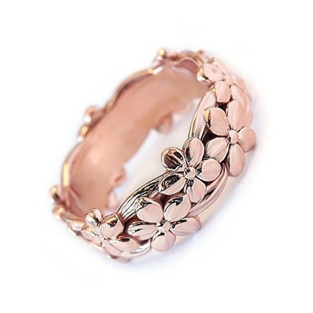 Розовое золото с цветочным рисунком кольцо Lucky Дейзи цветок сливы цветным