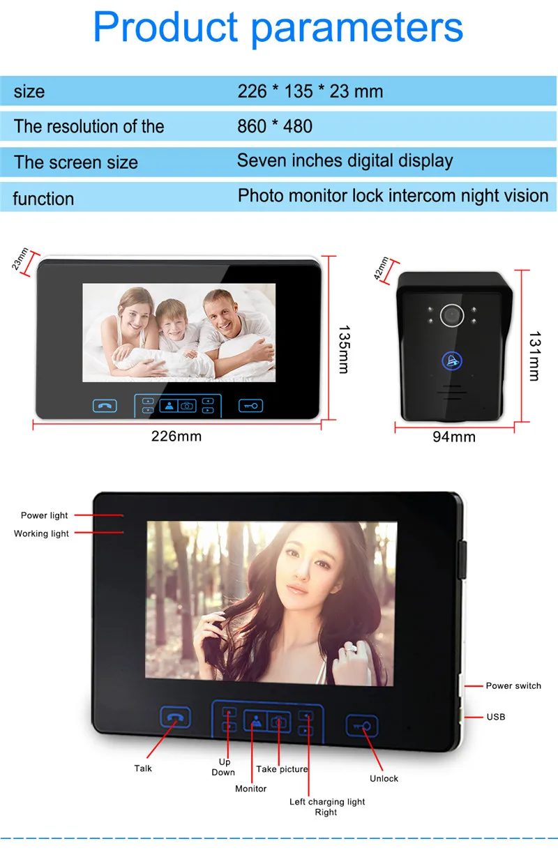 

2.4GHz Wireless Video Doorbell, Security Video Door Phone with Function of Taking Photos Automatically, Alarm, Night Vision