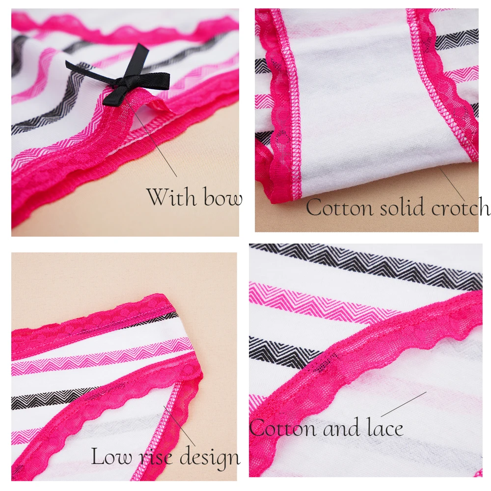 

6pcs Women's Pants Women Underwear Panties Fashion Lace Underpant Sexy Cotton Lingerie Ladie Soft with Bow Low Rise Stripe Panty