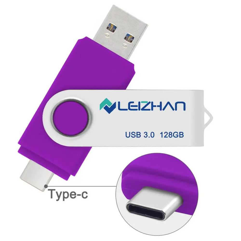 Type C-USB3.0-Purple LEIZHAN type C Photo Stick 3,0 для samsung Galaxy S10/S9/S8/huawei P30/P20/P9 Флешка USB C флеш-накопитель 256GB 128GB 64G 32G 16G - Цвет: Type C-USB3.0-Purple