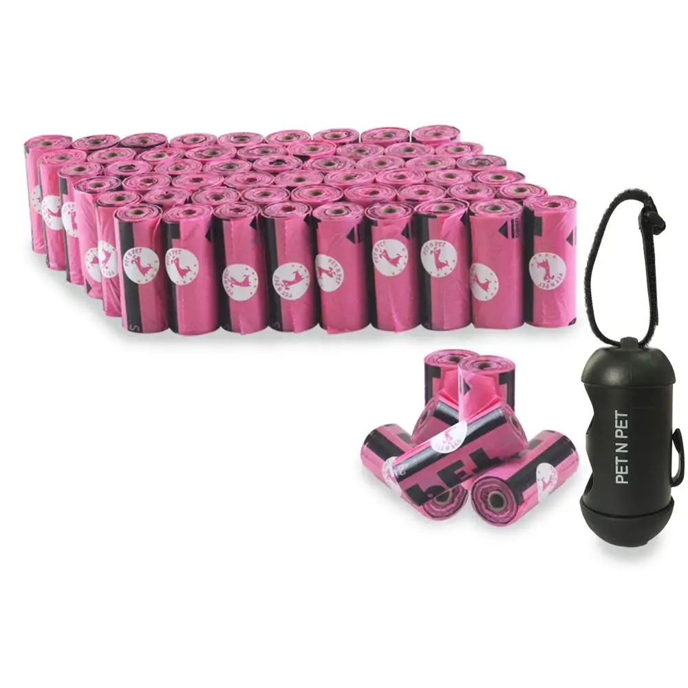 900 Pink 10Microns Пакеты гигиенические для выгула собак и кошек 450/900 штук 30/60 рулонов. Цвета: Зеленый, Черный, Розовый, с контейнером для мешков - Цвет: 900 Pink 10Microns