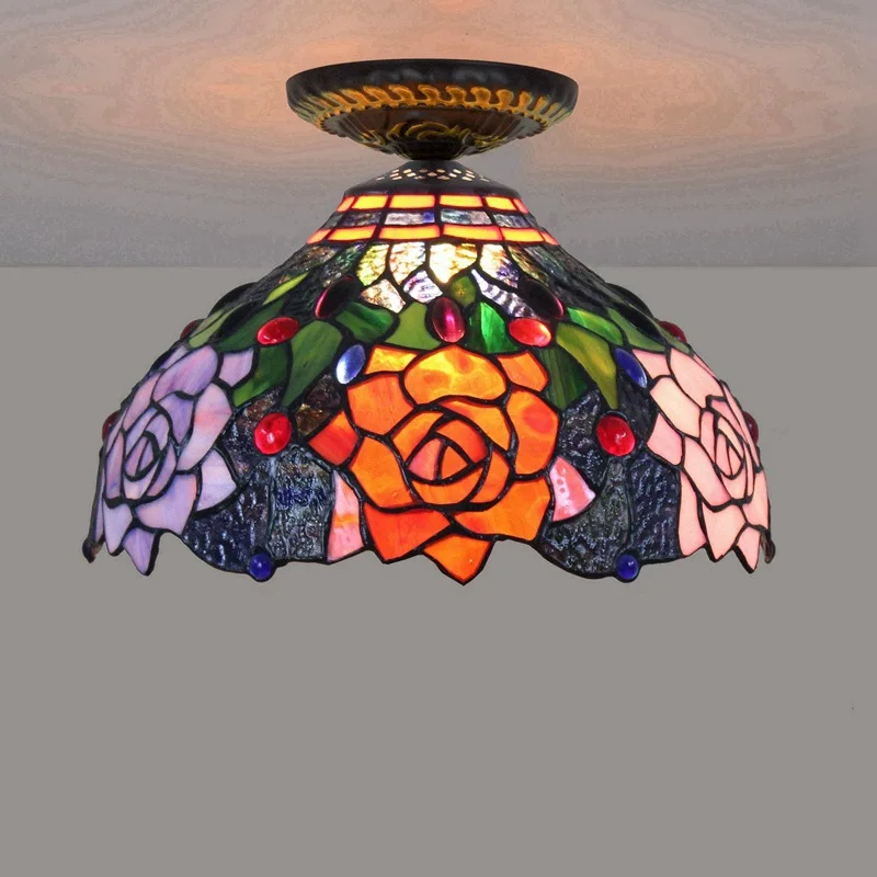 

30cm European Countryside Rose Tiffany Multi-Color Glass Dining Room Bedroom Aisle Corridor Bathroom