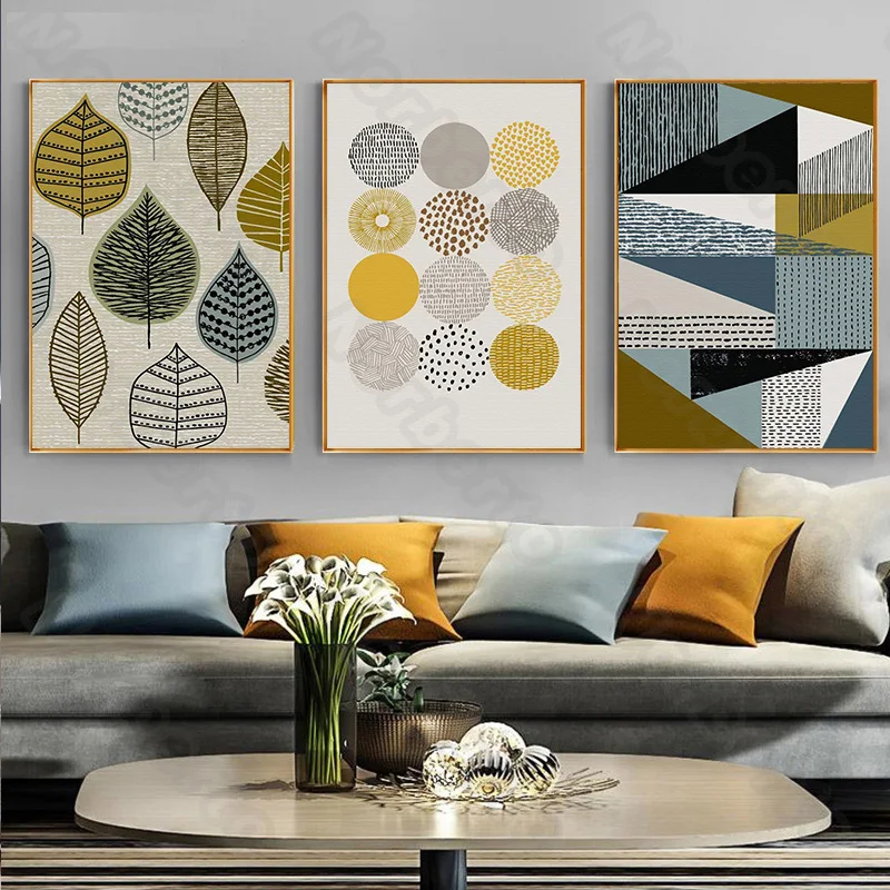 

Nordic Style Canvas Painting Poster Abstract Pictures Plant Leaves Circles Triangles Special Patterns for Home Rooms Decoration