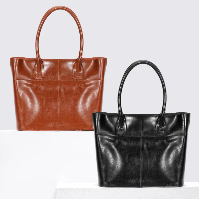 

Genuine Leather Handbag Women Large Capacity Tote Bag Vintage High Quality Daily Work Office Hand Bag Female Big Shoulder Bags