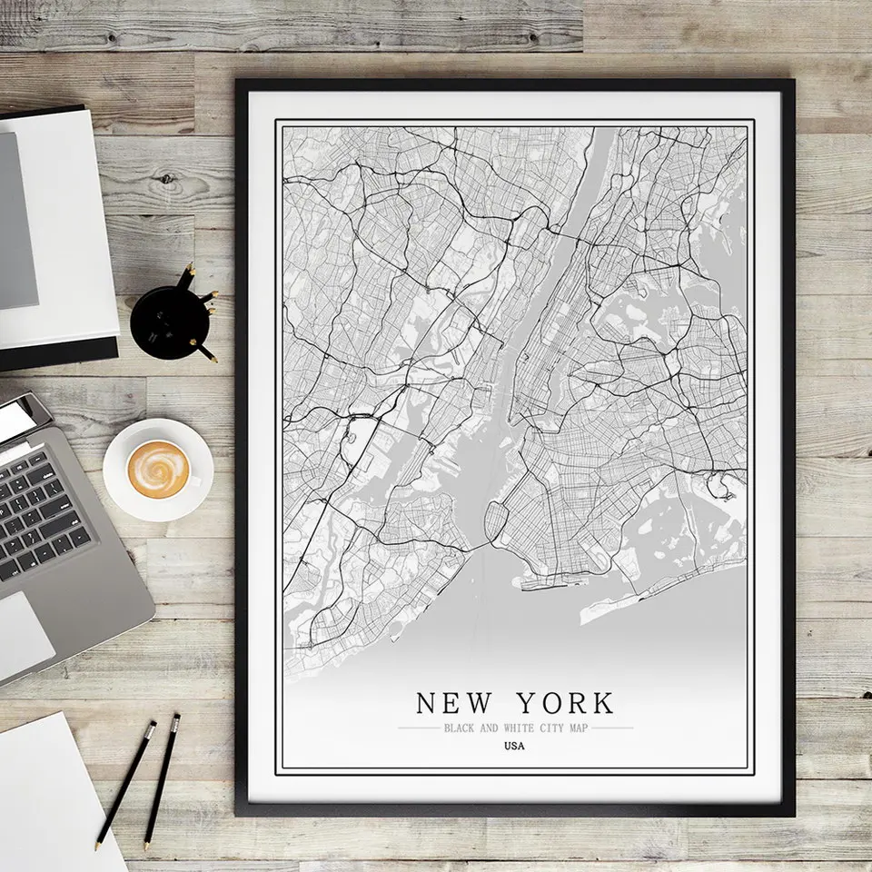 

America USA M-R Black White City Map Poster Living Room Melbourne New york Miami Wall Art Pictures Home Decor Canvas Painting