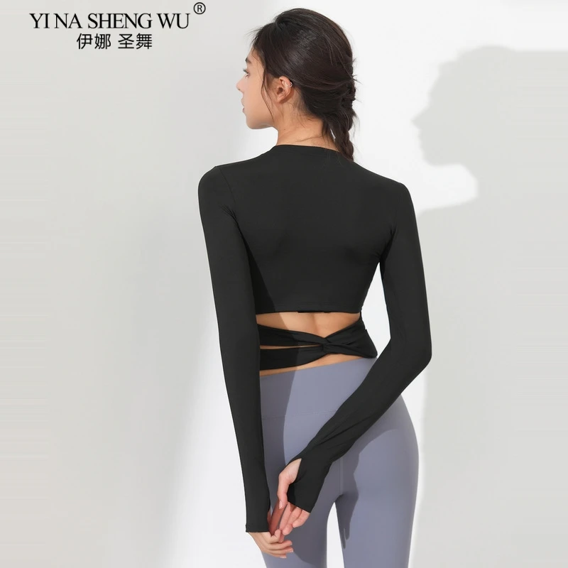 

Сексуальный укороченный топ с открытой спиной для йоги, футболка с длинным рукавом для фитнеса и йоги, Женская дышащая Спортивная футболка для бега и тренировок, топы для спортзала и фитнеса