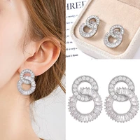 fashion crystal double round earrings charm womens pendant earrings bridal wedding party jewelry engagement accessories
