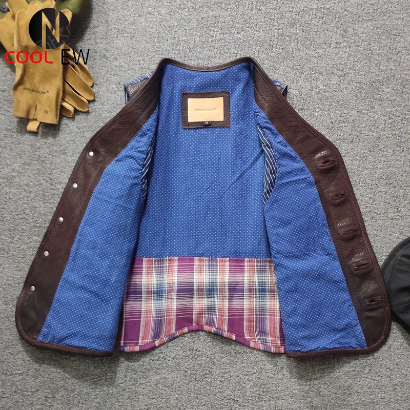 

2021 темно-коричневый жилет из натуральной кожи, мужское повседневное однобортное приталенное короткое пальто в стиле ретро с отделкой из на...