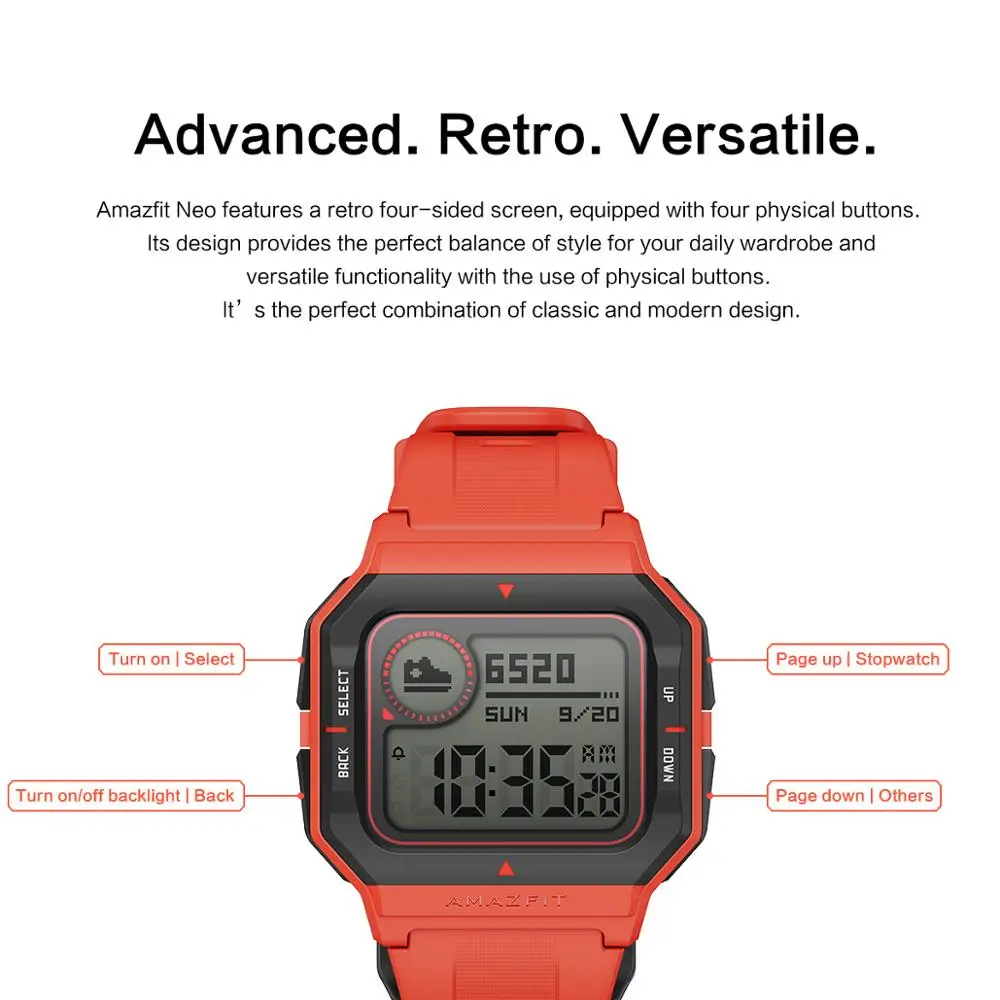 Original Amazfit Neo Smartwatch 5ATM Rugged Smart Watch For Men Outdoor Sports Monitor for Android iOS Phone | Электроника