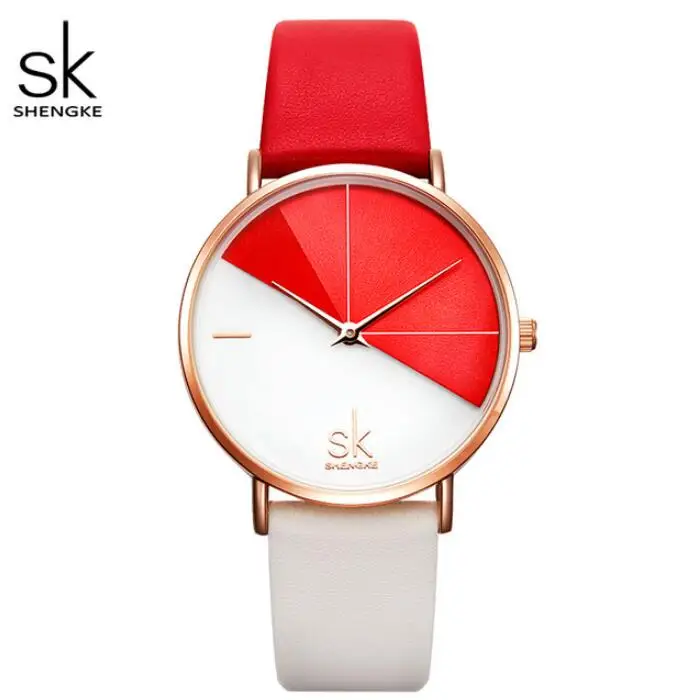 Красный Лидер продаж SK женские часы Shengke бренд модный кожаный браслет часы женские повседневные креативные уникальные часы Reloj Mujer Montre Femme - Цвет: Красный