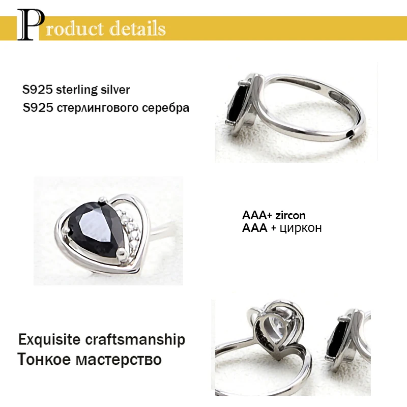 

Luomansi Sterling Silver 925 Ring for Girls Heart-Shaped AAA+ Zircon Open Rings Valentine's Day Jewelry Gift