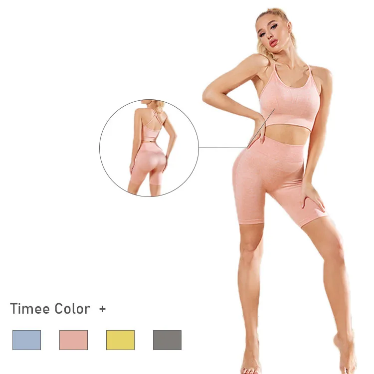 

seamless knit sexy yoga set short sleeve shorts yoga wear fitness suit two piece pants set
