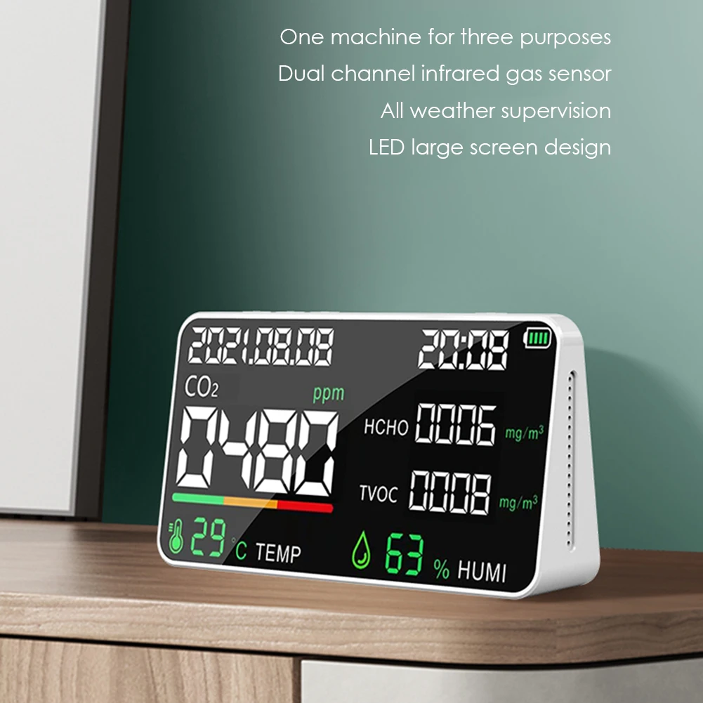 

1set Multifunctional 5in1 CO2 Meter Digital Temperature Humidity Tester Carbon Dioxide TVOC HCHO Detector Air Quality Monitor