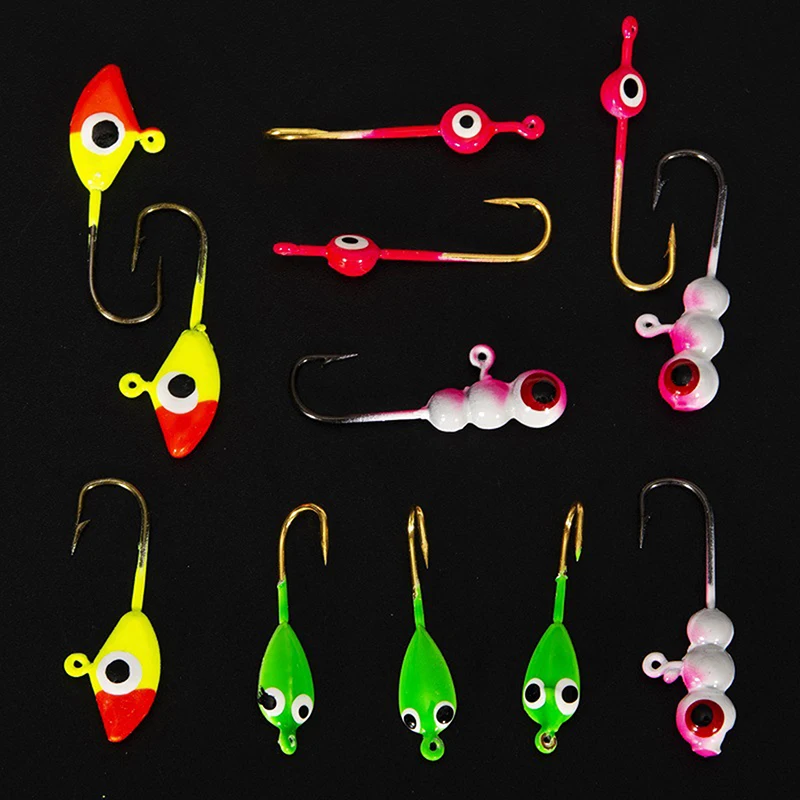 

10/12PCS Colorful Ice Fishing Hooks With Barbs Jig Head Fishing Hook Bullet Head Hook Weedless Offset Worm Hook For Carp Fishing