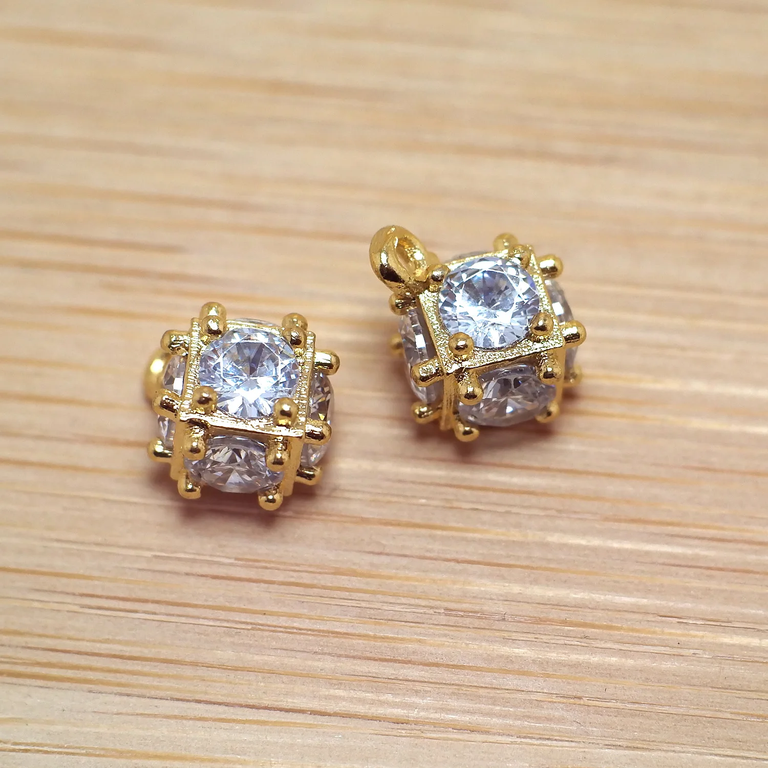 

2pcs Zircon square Drop Gold Color Brass Necklace Findings Gemstone Earring Charms Jewelry Making 10.7x7.8mm