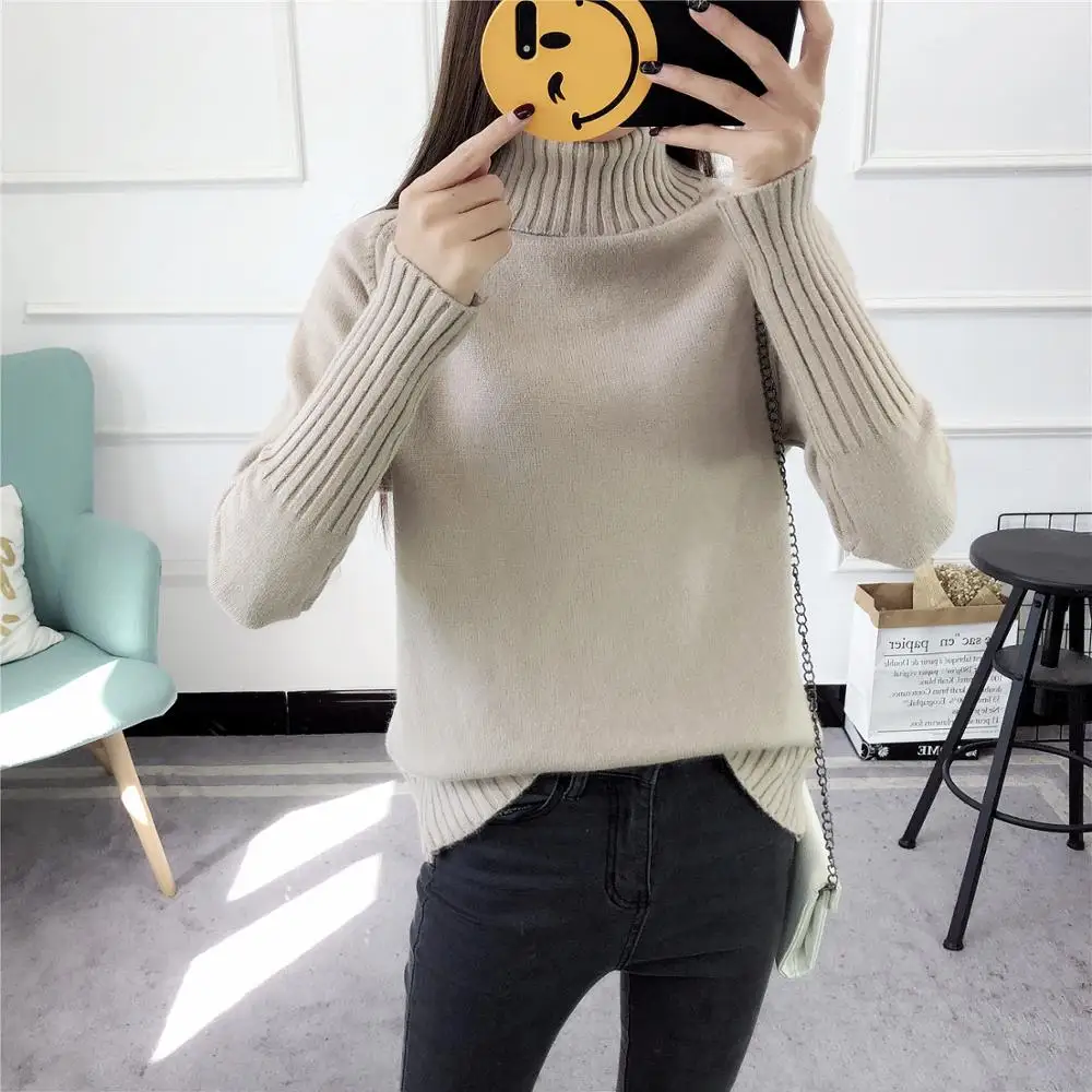 Sweater Women Turtleneck Solid Color Loose Europes Wind Female long-sleeve Thick Hot Sell Womens Sweaters Vestidos LXJ677 | Женская