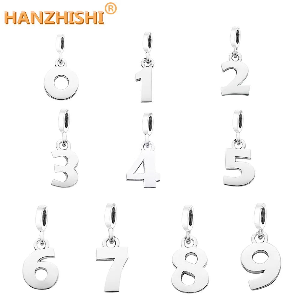 

Fit Original Pandora Charms Bracelet DIY Jewelry Making berloque New Style 925 Sterling Silver Number 0 to 9 Dangle Beads Charm