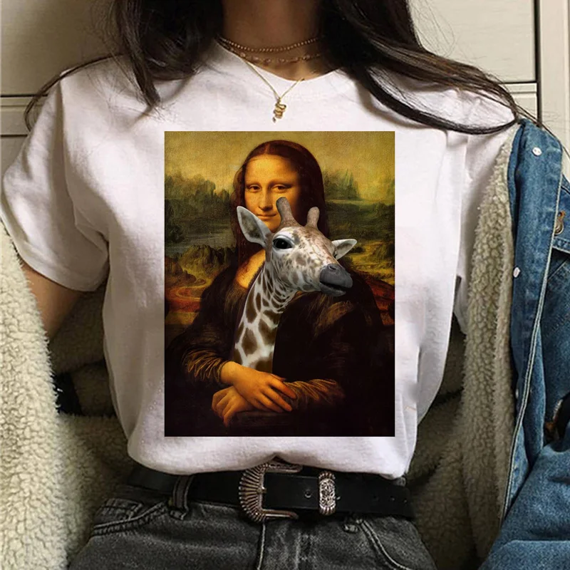 Mona lisa Футболка Harajuku Женская 90s забавная Винтажная Футболка Ullzang с графическим рисунком футболка корейский стиль футболки женские эстетические - Цвет: 487