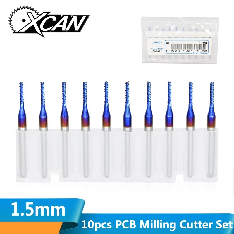 XCAN 10 шт. 1,5 мм нано голубое покрытие PCB фрезерный бит для печатной платы станок ЧПУ фрезерный станок торцевая фреза Карбид Концевая фреза
