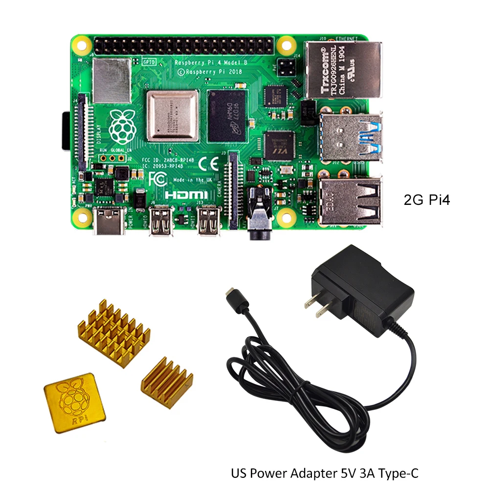 Оригинальный Raspberry Pi 4 Модель B макетная плата 2 Гб RAM + адаптер питания EU/US 5 в 3A Type C