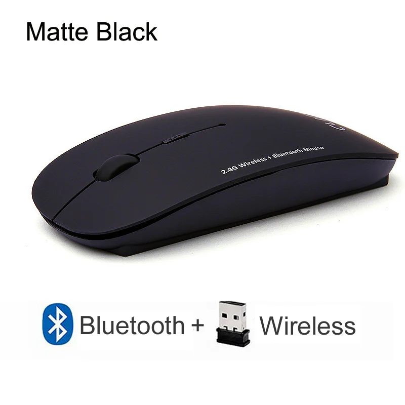 Cliry 2,4 ГГц Беспроводная+ Bluetooth Двухрежимная беспроводная мышь 2 в 1 1600 dpi ультра-тонкая эргономичная Портативная оптическая мышь компьютер - Цвет: Dual Mode Black