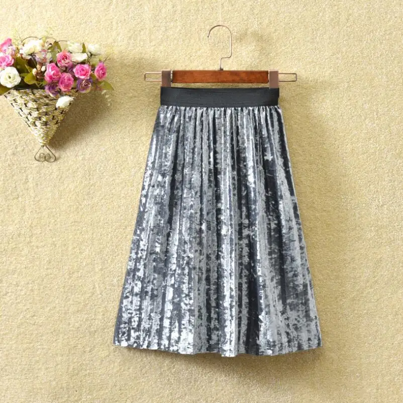 От 2 до 11 лет Детская бархатная юбка плиссированная для маленьких детей длинная