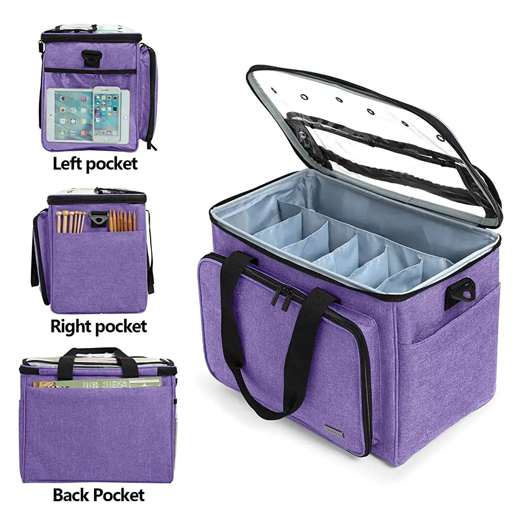 

Knitting Bag Yarn Portable Storage Tote With Inner Divider For Yarn Crochet Hooks Knitting Needles And Accessories Purple