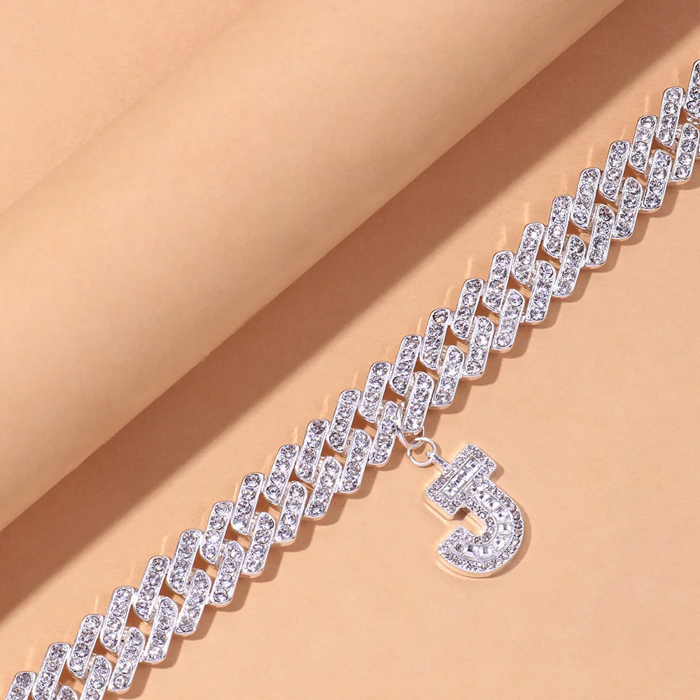 Stonefans A-Z Initial Cuban Chain Anklet Bracelet on the Leg Hip Hop Thick DIY Letter Rhinestone Iced Out Baguette | Украшения и