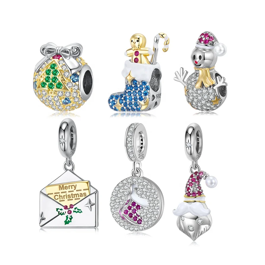 

Рождественские Подвески в виде милого снеговика, серебро 925 пробы, подвеска с блестящим цирконием для женщин, очаровательные браслеты, опто...