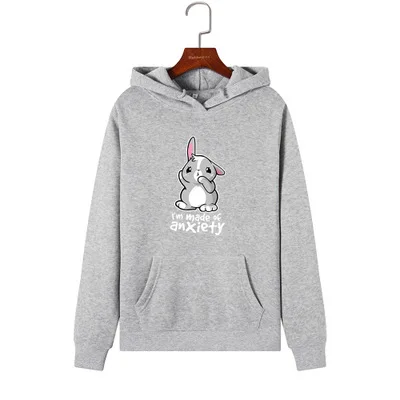 gray SINGRAIN Harajuku, Женская толстовка, толстовки для девушек, большие размеры, Милый принт с кроликом, уличная одежда, топы с капюшоном, толстовки для девушек, polerones - Цвет: gray