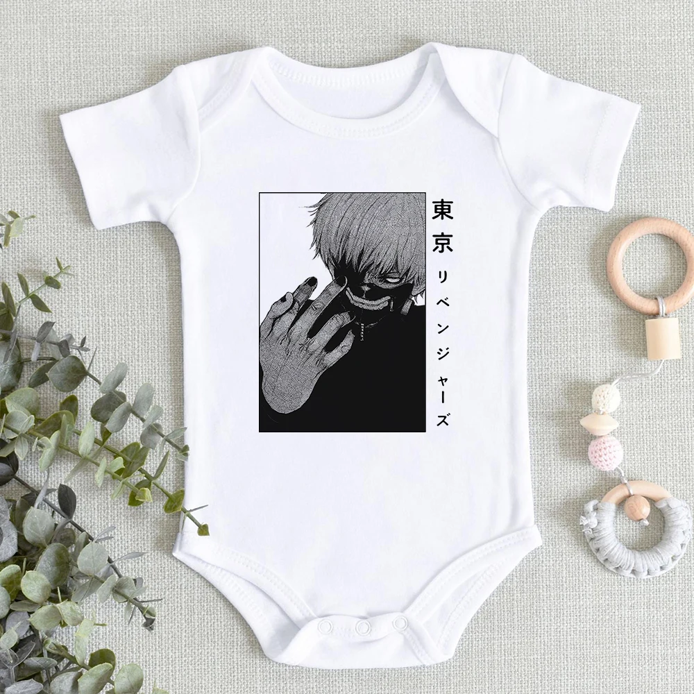 

Comics Style Harajuku Newborn Baby Boy Clothes 0 3 Months Set Tokyo Ghoul Kaneki Ken Print Japan Anime Infant Jumpsuits Summer