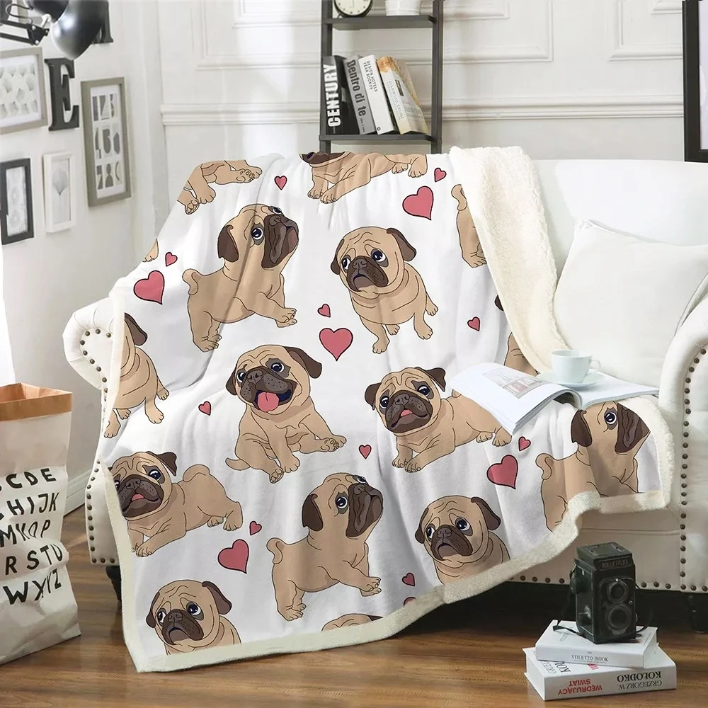 

Hippie Pug Sherpa Blanket Home Animal Cartoon Dog Throw Blanket Good Gift For Kids Weighted Blanket Bulldog Sofa Blanket On Bed
